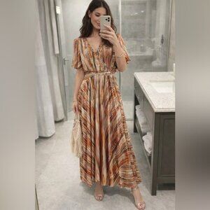 Soft Surroundings Cyra Dress Painted Stripe Asymmetrical Hem Midi Size Medium